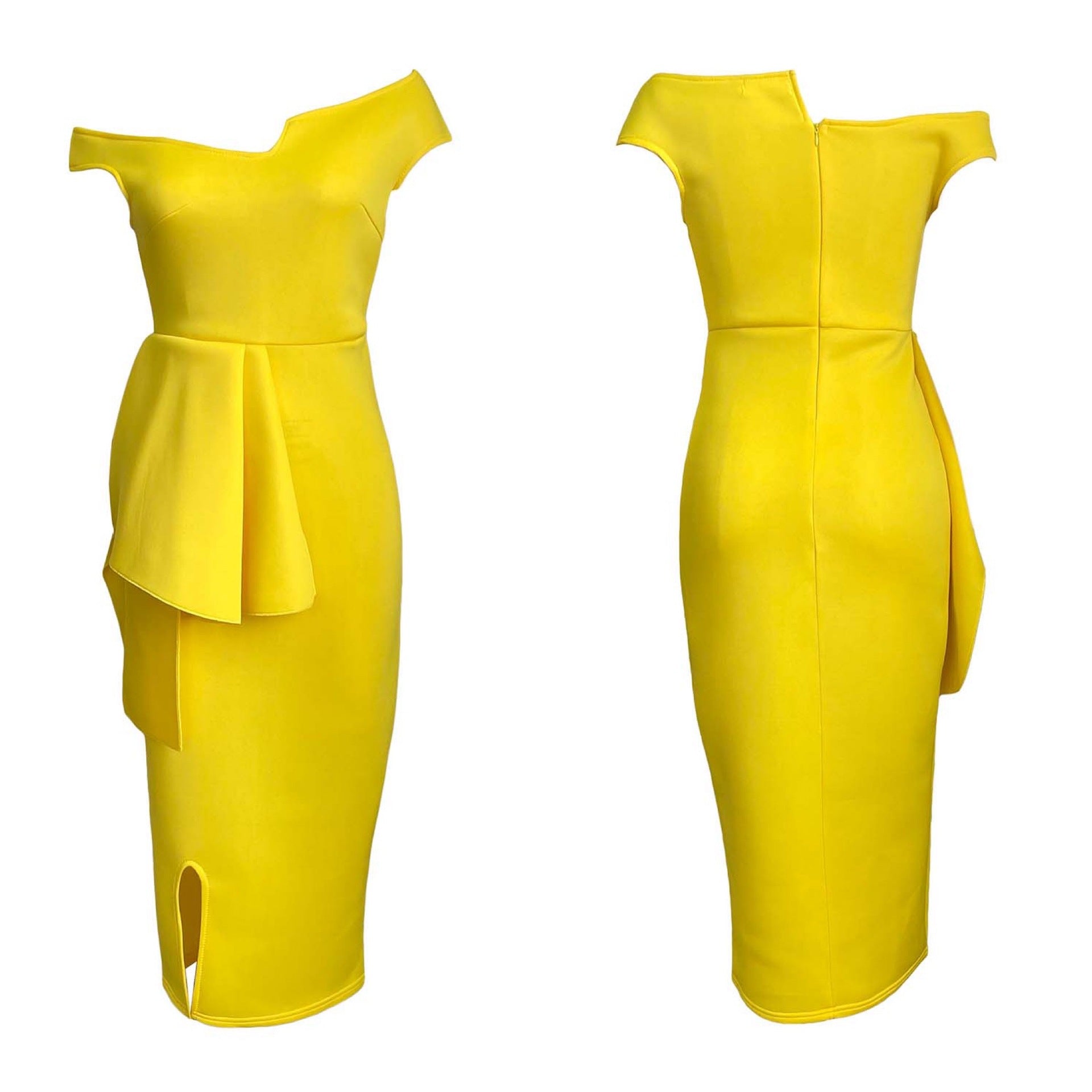 Fashion High Waist Plus Sizes Midi Party Dresses-Dresses-Yellow-S-Free Shipping Leatheretro