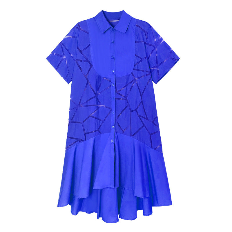 Vintage Summer Short Sleeves Irregular Long Shirts Dresses-Dresses-Blue-One Size-Free Shipping Leatheretro