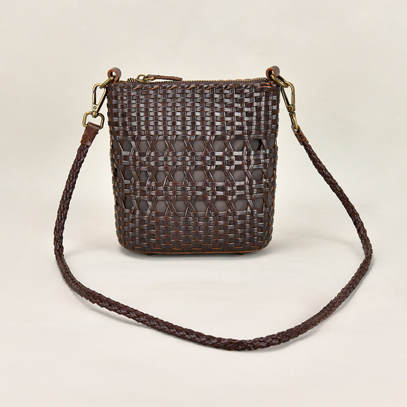 Special Design Woven Leather Bags for Women 8088-Handbags, Wallets & Cases-Brown-Free Shipping Leatheretro