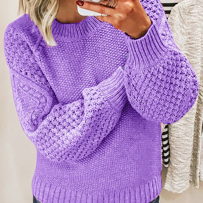 Casual Women Pullover Long Sleeves Sweaters-Shirts & Tops-Purple-S-Free Shipping Leatheretro
