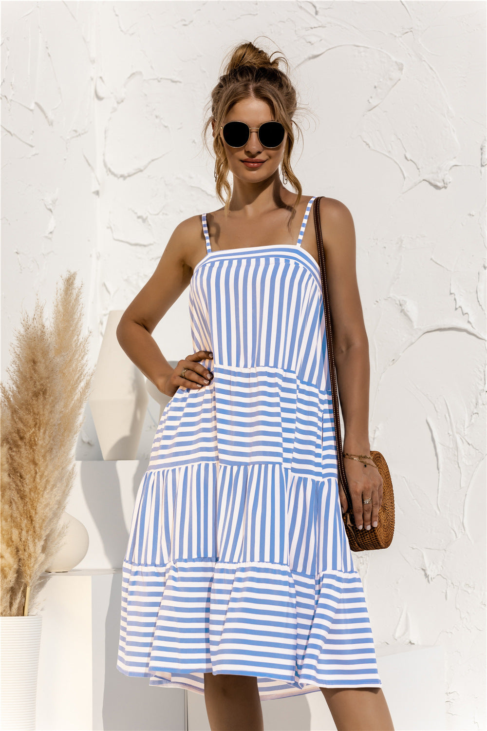 Casual Striped Women Daily Summer Dresses-Dresses-Blue-S-Free Shipping Leatheretro