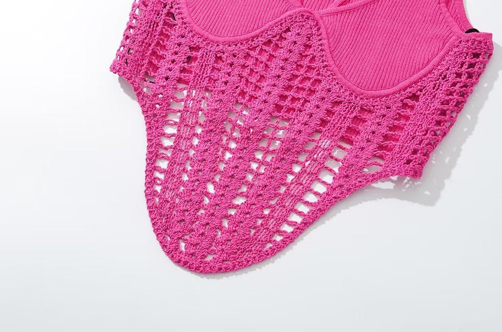 Fashion Crochet Knitted Midriff Baring Summer Tank Tops-Shirts & Tops-Green-S-Free Shipping Leatheretro