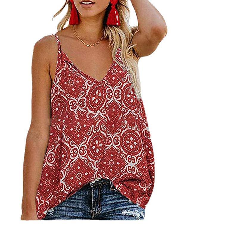 Print V-neck Women Summer Crop Tops-Crop Tops-Red-S-Free Shipping Leatheretro