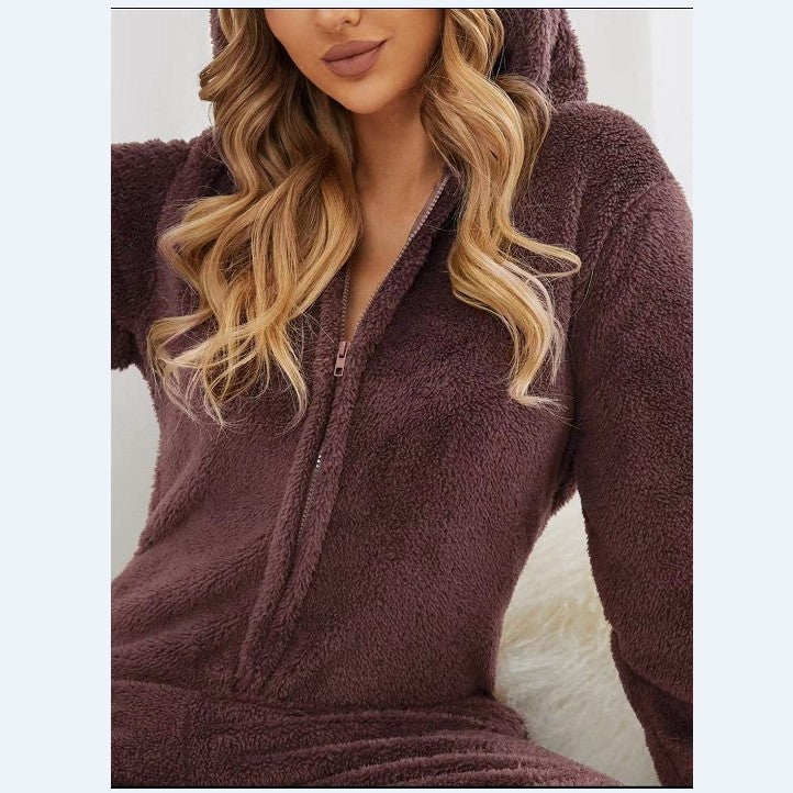 Plus Sizes Women Fleece Jumpsuits Sleepwear-Pajamas-Gray-S-Free Shipping Leatheretro