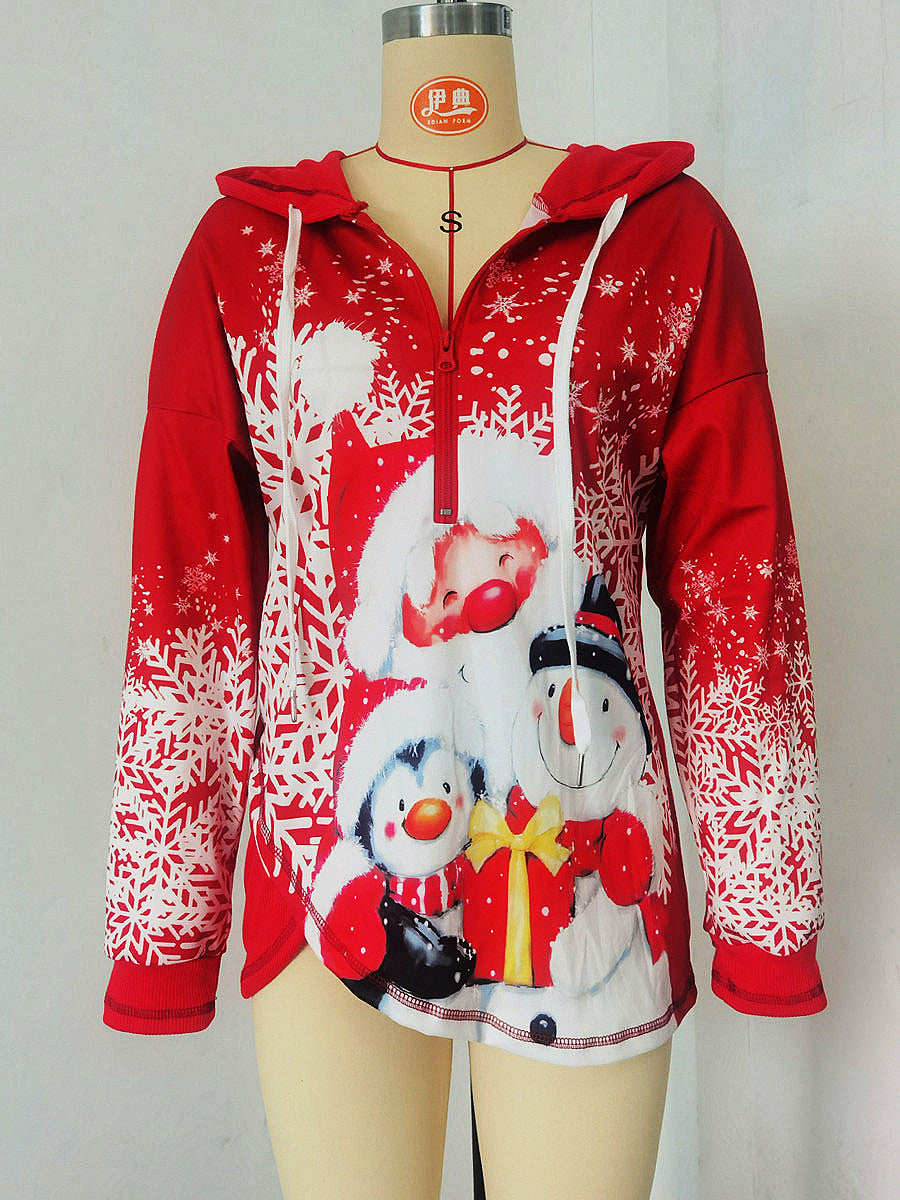 Christmas Red Snowma Zipper Hoodies-Shirts & Tops-Red-S-Free Shipping Leatheretro