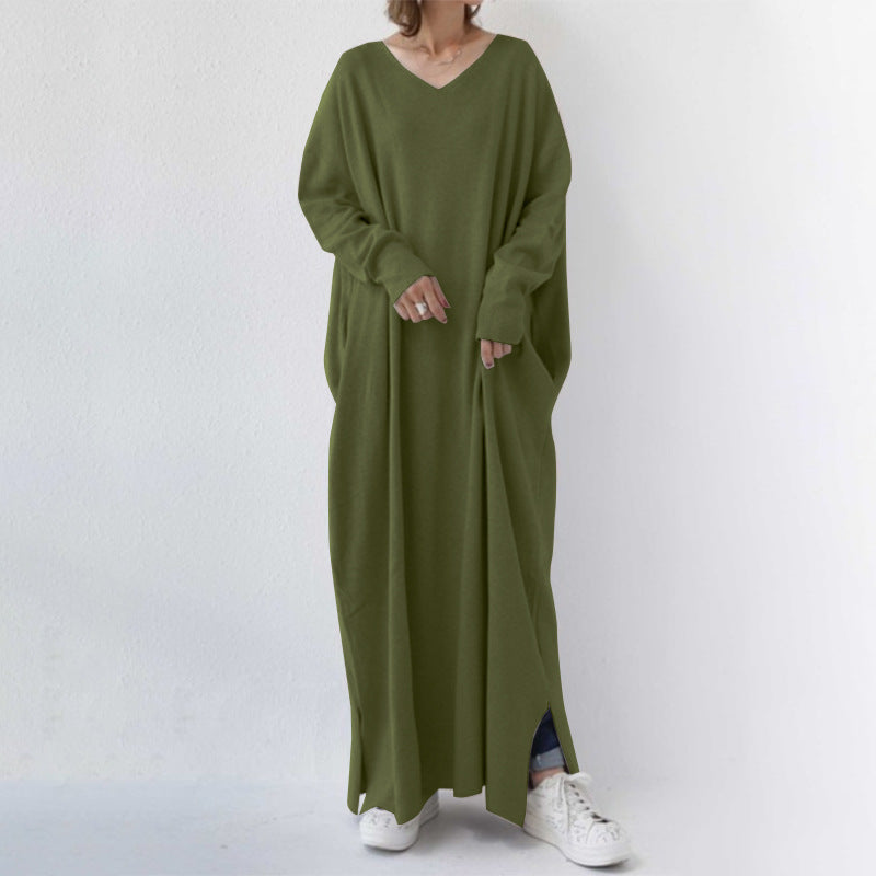 Casual Women Long Cozy Dresses-Dresses-Army Green-S-Free Shipping Leatheretro