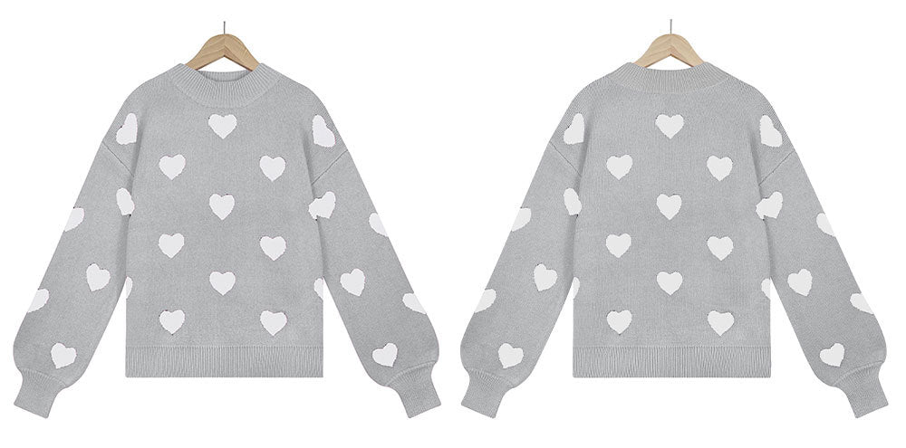 Casual Sweetheart Design Pullover Knitted Sweaters-Shirts & Tops-Gray-S-Free Shipping Leatheretro