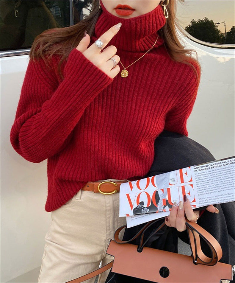 Casual High Neck Long Sleeves Knitted Sweaters-Shirts & Tops-Apricot-One Size-Free Shipping Leatheretro