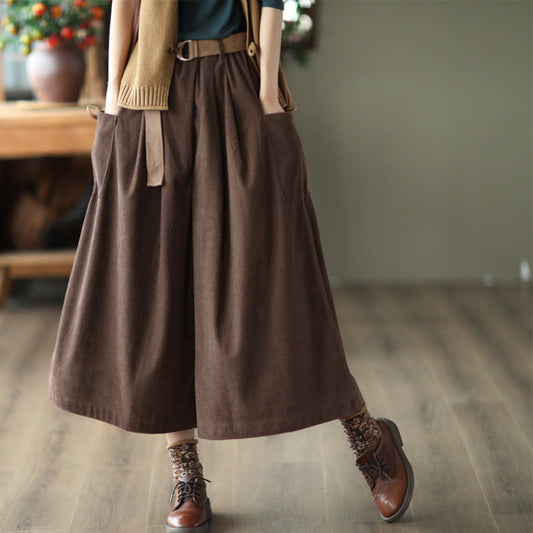 Vintage Elastic Waist Wide Legs Pants for Women-Women Bottoms-Khaki-One Size-Free Shipping Leatheretro