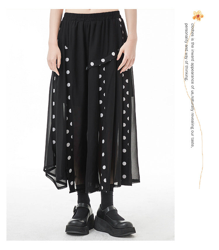 Black Tulle Dot Print High Waist Wide Legs Pants-Black-One Size-Free Shipping Leatheretro