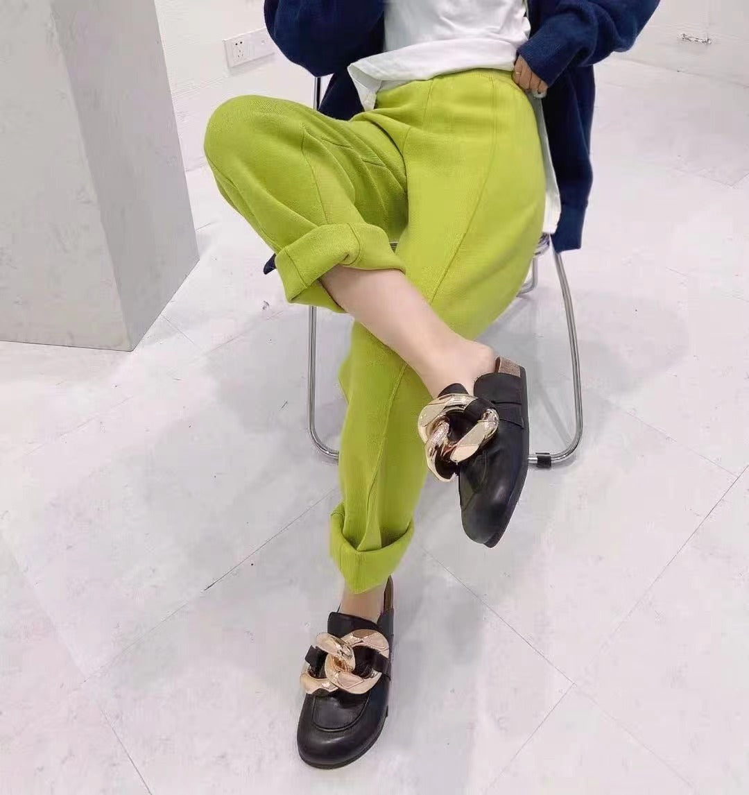 Casual High Waist Winter Knitting Harem Wide Legs Pants-Pants-Yellow-One Size-Free Shipping Leatheretro