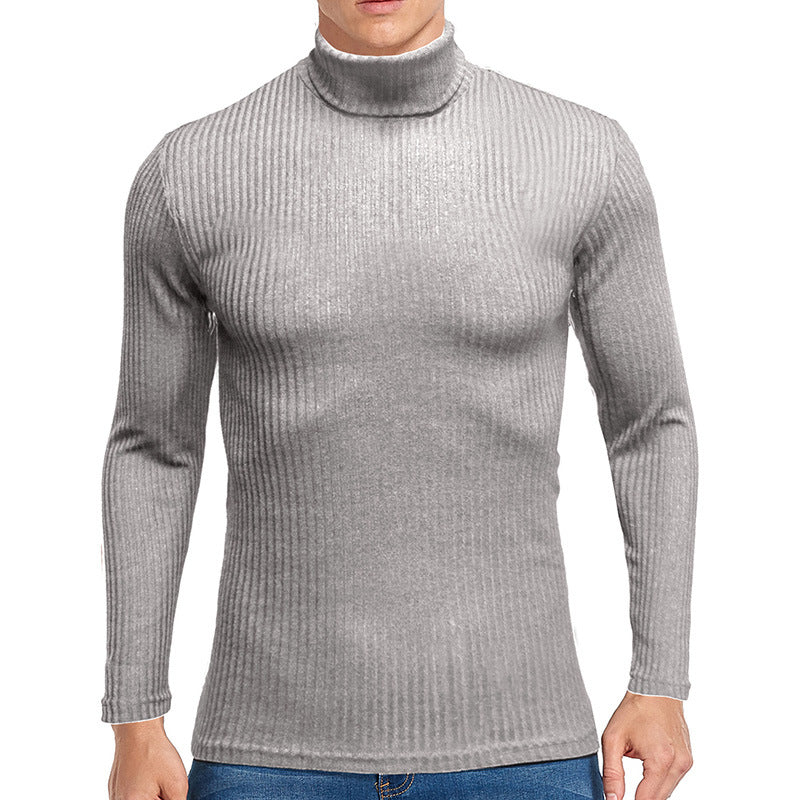 Fall Turtleneck Long Sleeves Knitted Sweaters-Shirts & Tops-Light Gray-S-Free Shipping Leatheretro