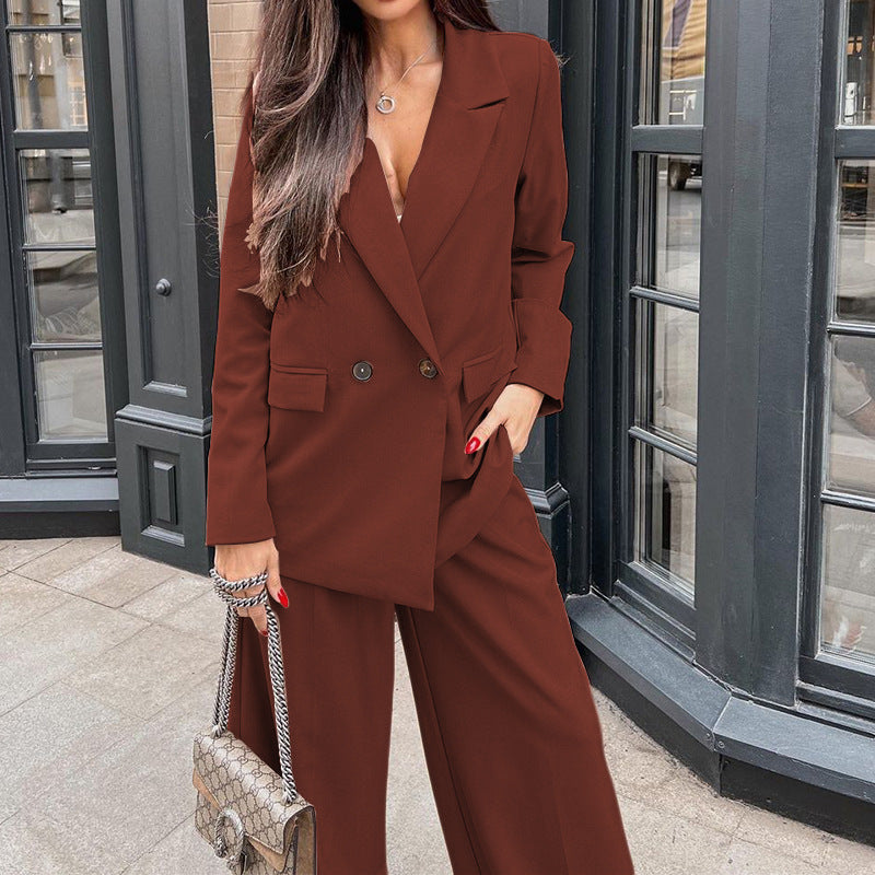 Fashion Long Sleeves Blazers and Pants for Women-Suits-Coffee-S-Free Shipping Leatheretro