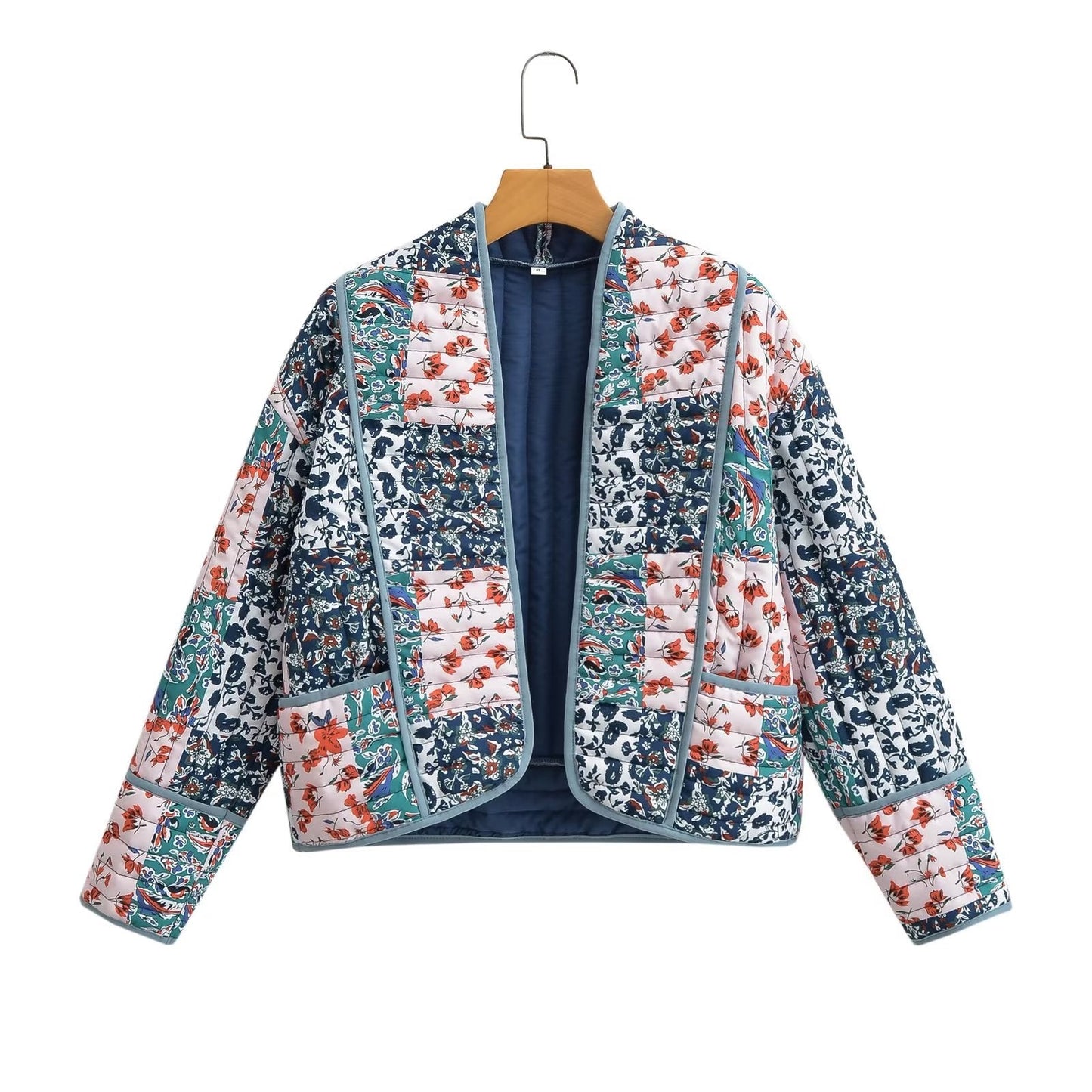 Designed Fashion Floral Print Cotton Overcoat-Coats & Jackets-Blue-S-Free Shipping Leatheretro