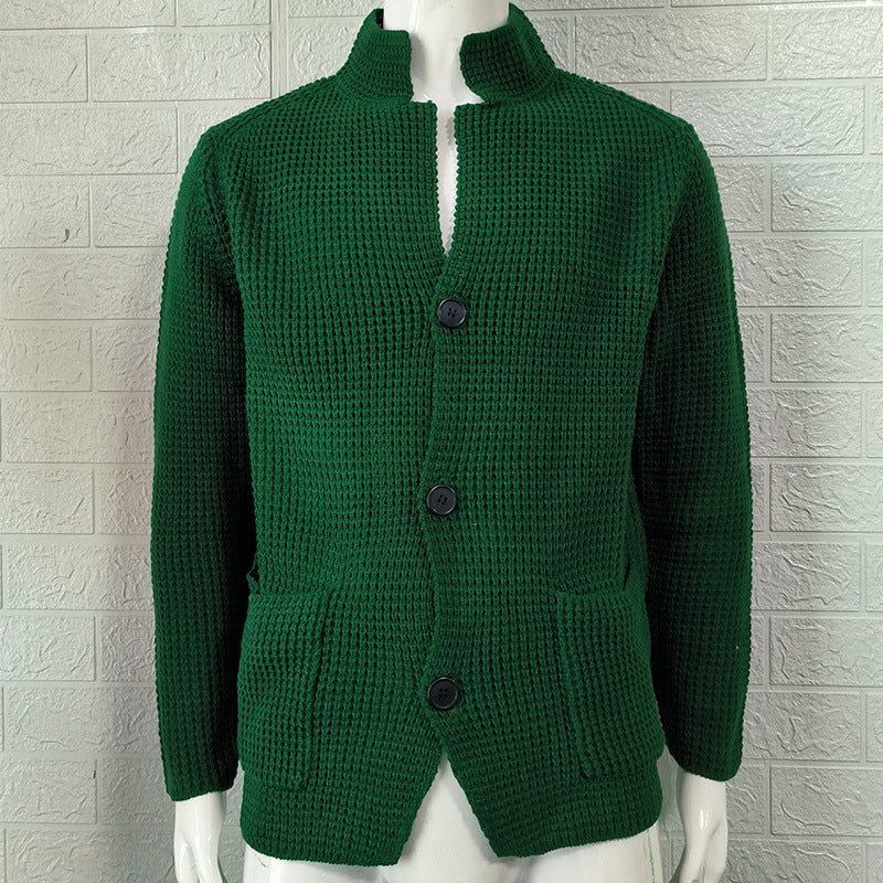 Casual Stand Collar Plus Sizes Knitted Cardigan Sweaters for Men-Shirts & Tops-Green-S-Free Shipping Leatheretro