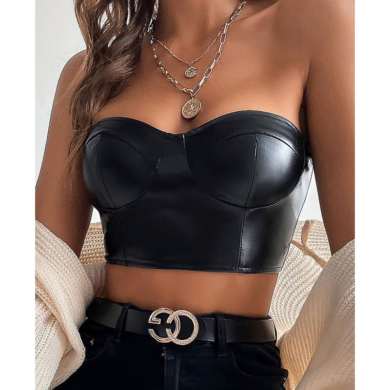 Sexy Strapless Midriff Baring Short Tops-Shirts & Tops-Black-XS-Free Shipping Leatheretro