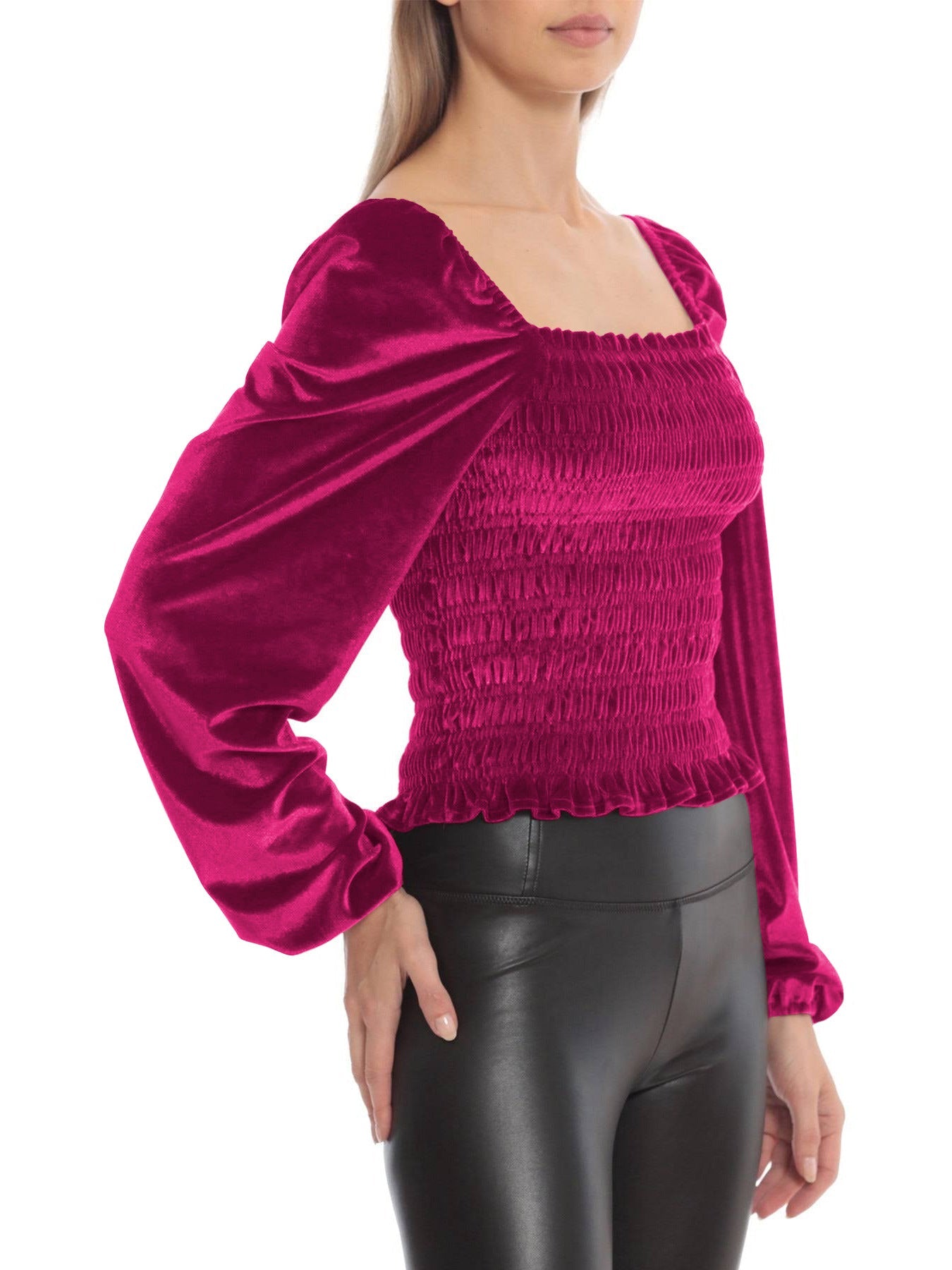 Elegant Designed Velvet Long Sleeves T Shirts-Shirts & Tops-Black-S-Free Shipping Leatheretro