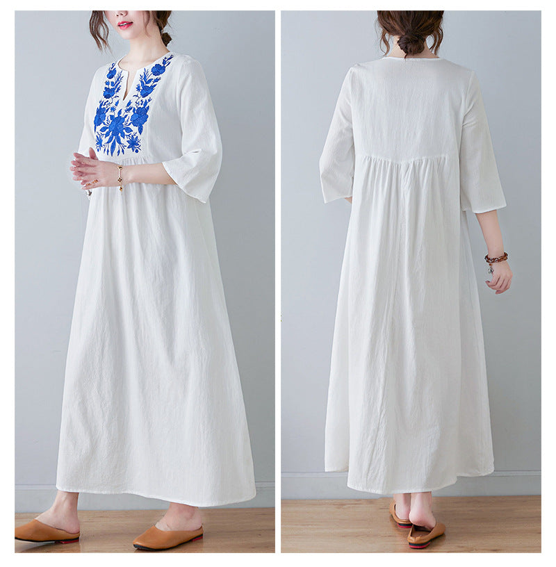 Bohemian Linen Summer Long Dresses-Dresses-White-M-Free Shipping Leatheretro