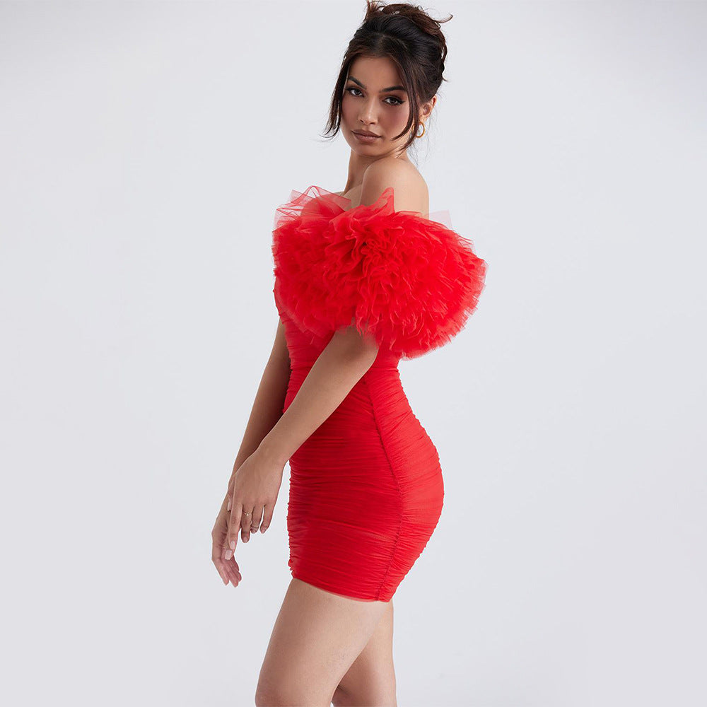 Sexy One Shoulder Strapless Red Party Dresses-Dresses-Red-XS-Free Shipping Leatheretro