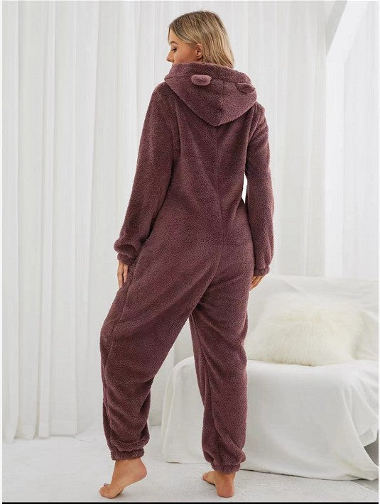 Plus Sizes Women Fleece Jumpsuits Sleepwear-Pajamas-Gray-S-Free Shipping Leatheretro