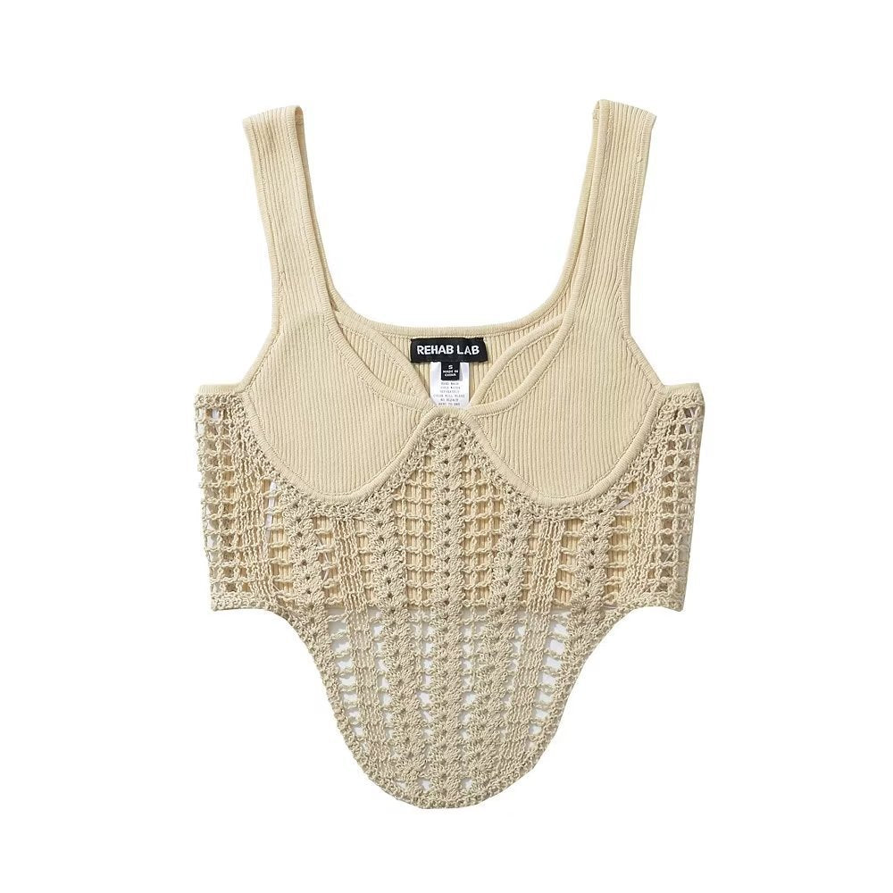 Fashion Crochet Knitted Midriff Baring Summer Tank Tops-Shirts & Tops-Ivory-S-Free Shipping Leatheretro