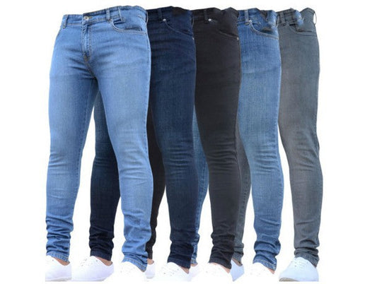 Casual Men Tight Jeans-Pants-Dark Blue-S-Free Shipping Leatheretro