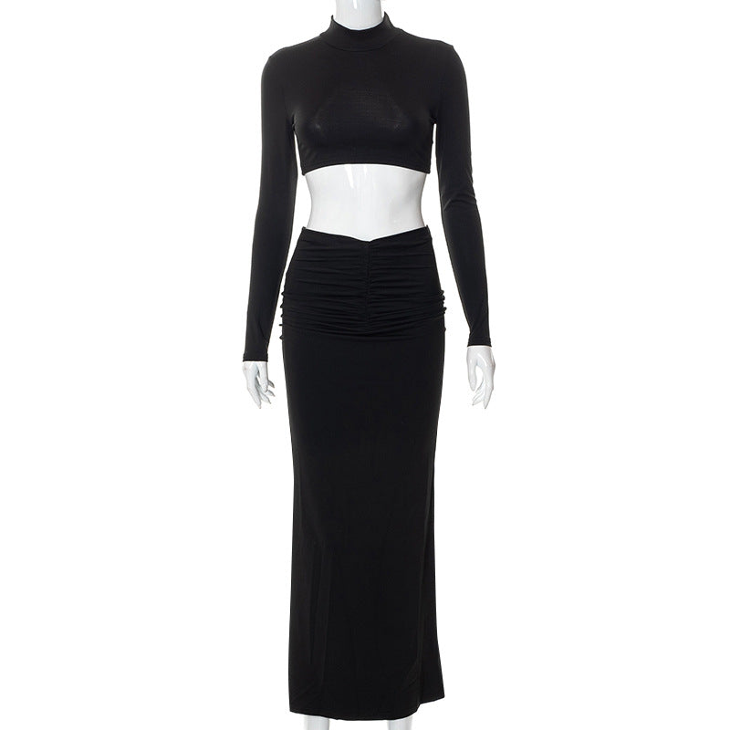 Sexy High Neck Women Tops & Skirts Suits-Dresses-Black-S-Free Shipping Leatheretro