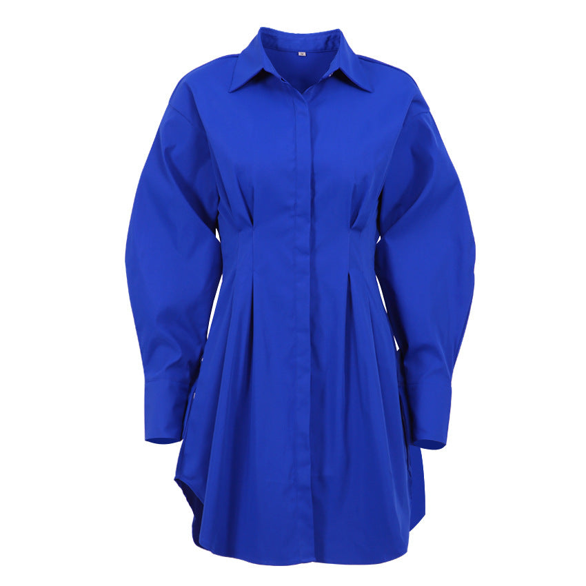 Vintage Long Sleeves Short Shirts Dresses-Dresses-Blue-S-Free Shipping Leatheretro