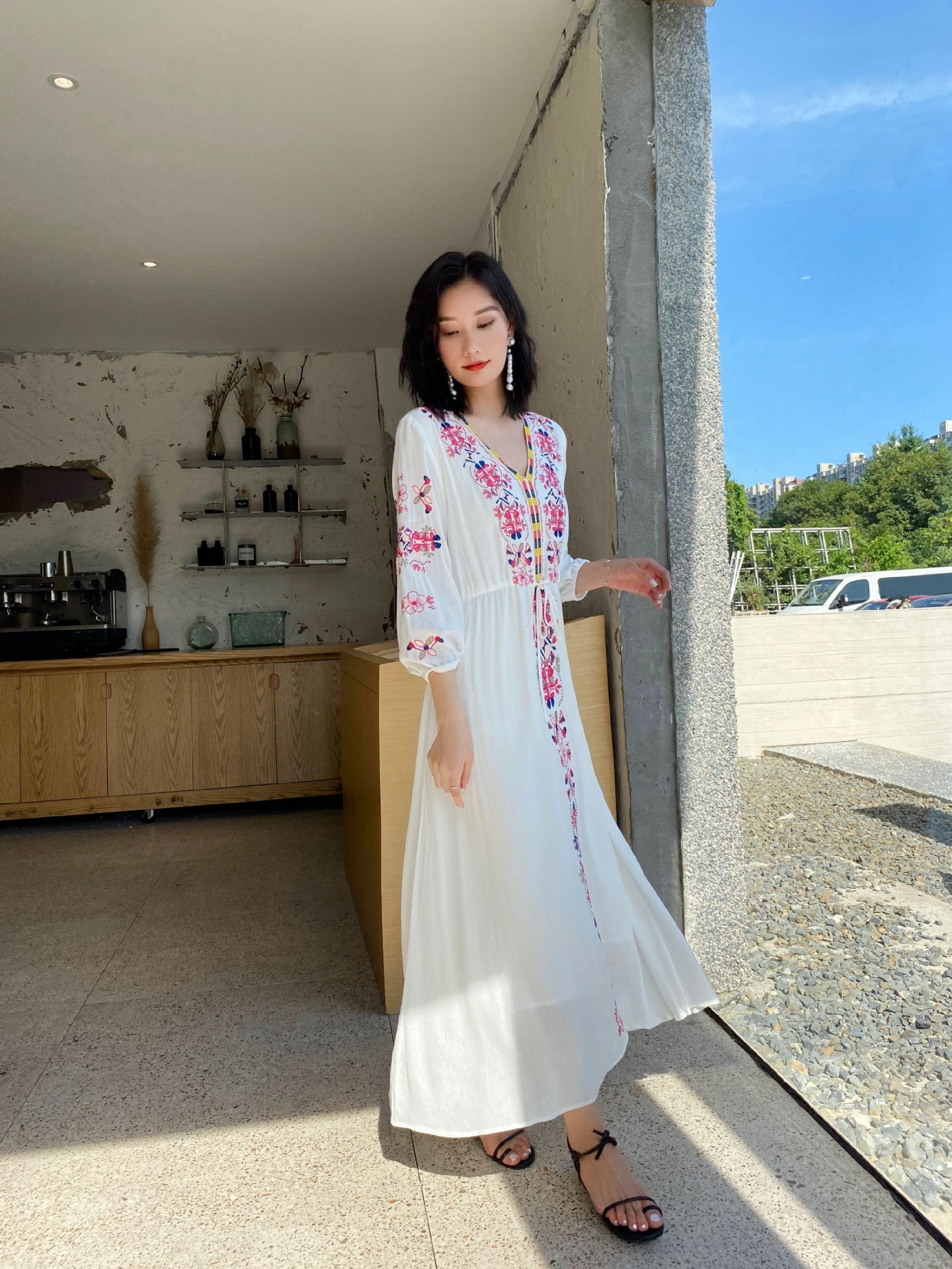 Ethnic Embroidery Summer Long Holiday Dresses-Dresses-White-S-Free Shipping Leatheretro