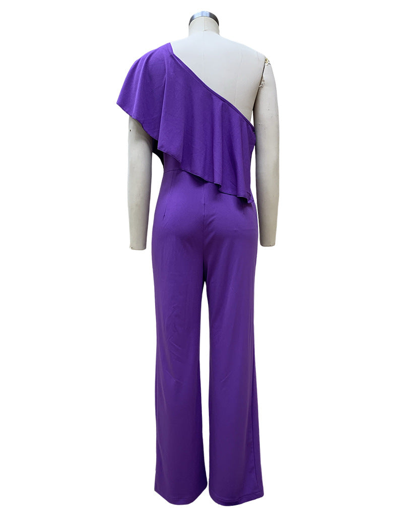 Fashion One Shoulder Women Jumpsuits-Jumpsuits & Rompers-Purple-S-Free Shipping Leatheretro