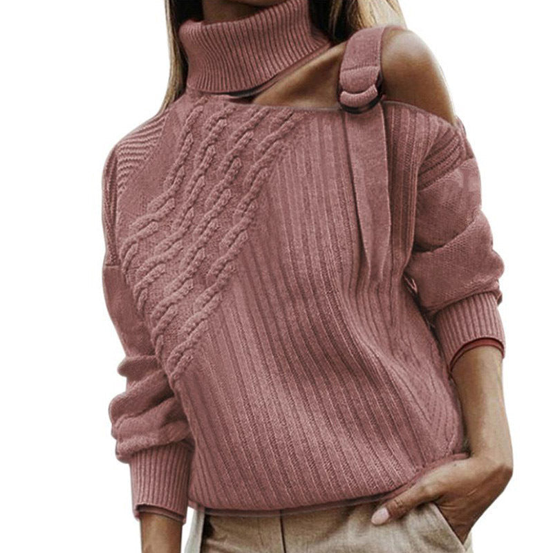 Casual Turtleneck Knitted Women Sweaters-Shirts & Tops-Khaki-S-Free Shipping Leatheretro