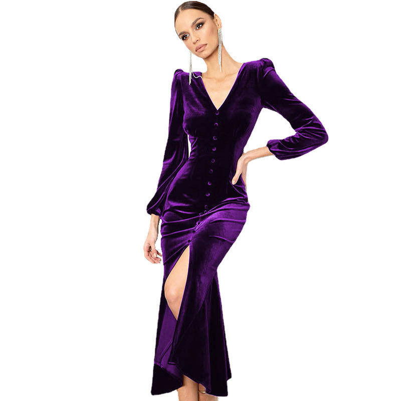 Elegant Fall Long Dresses for Women-Dresses-Purple-S-Free Shipping Leatheretro