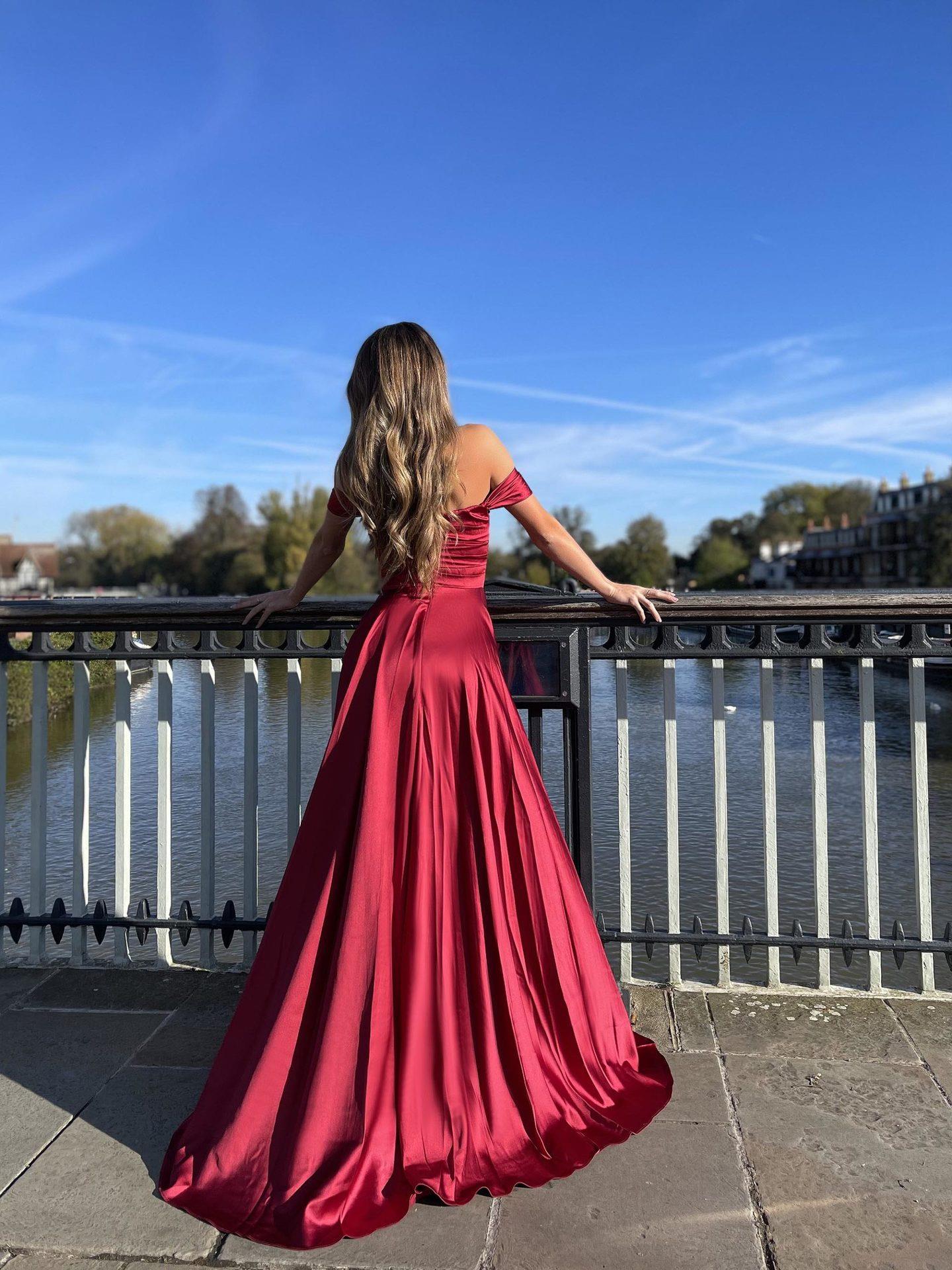 Elegant Off The Shoulder Bridesmaid Dresses-Dresses-Wine Red-S-Free Shipping Leatheretro