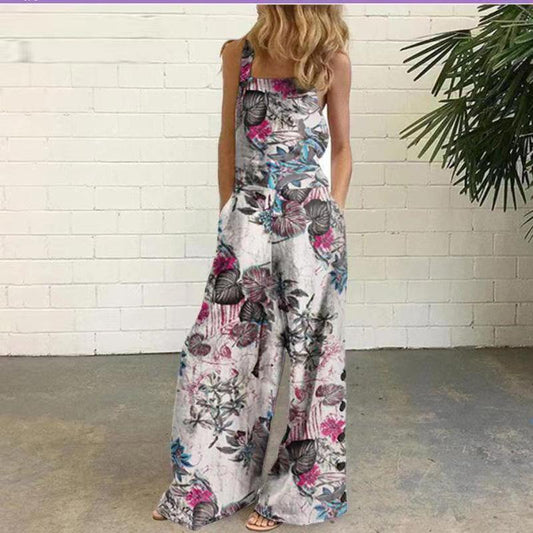 Women Floral Print Summer Jumpsuits-One Piece Suits-Flower-1-S-Free Shipping Leatheretro