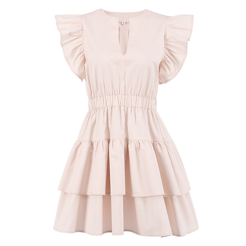 Lovely Cotton Designed Khaki Summer Mini Dresses-Dresses-Khaki-S-Free Shipping Leatheretro