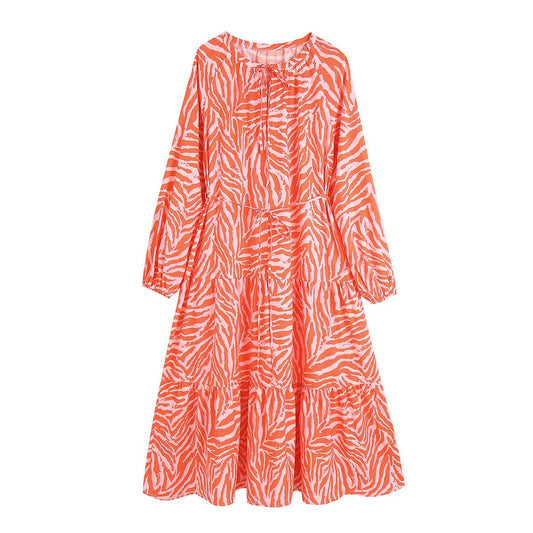 Women Orange Animal Striped Print Summer Dresses-Dresses-The same as picture-XS-Free Shipping Leatheretro