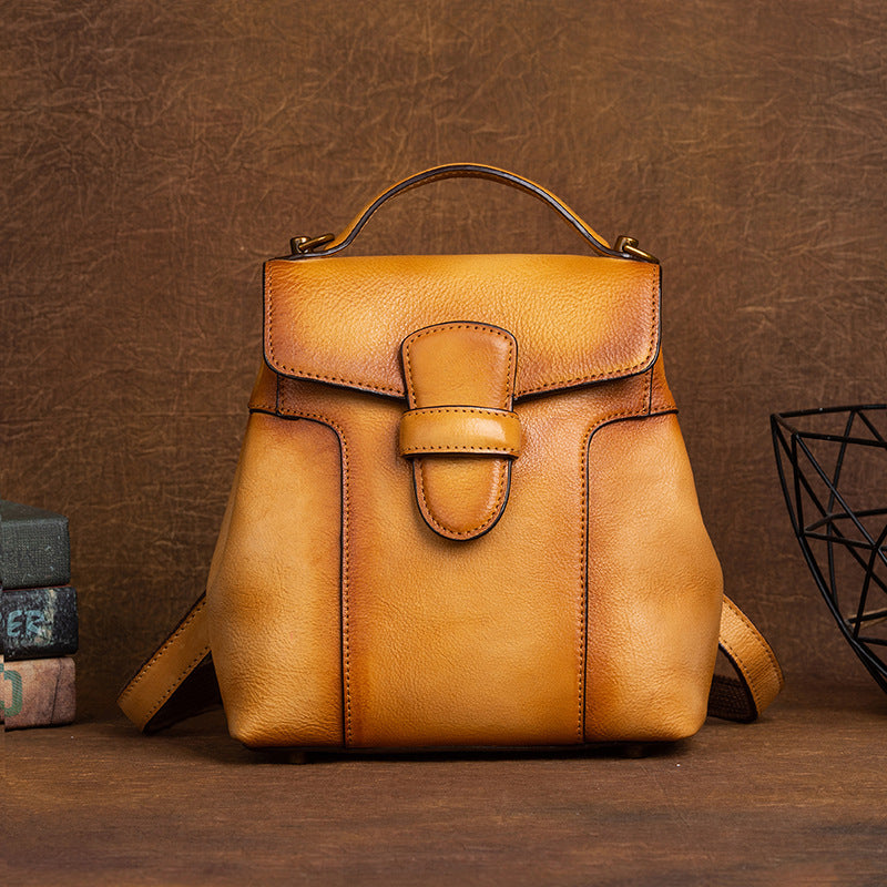 Vintage Vege Tanned Leather Backpack C327-Backpack-Yellow-Free Shipping Leatheretro