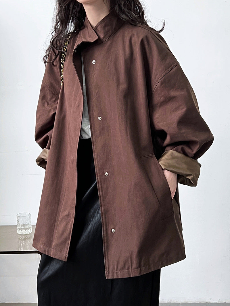 Fashion Stand Collar Oversize Coats-Coats & Jackets-Coffee-M-Free Shipping Leatheretro