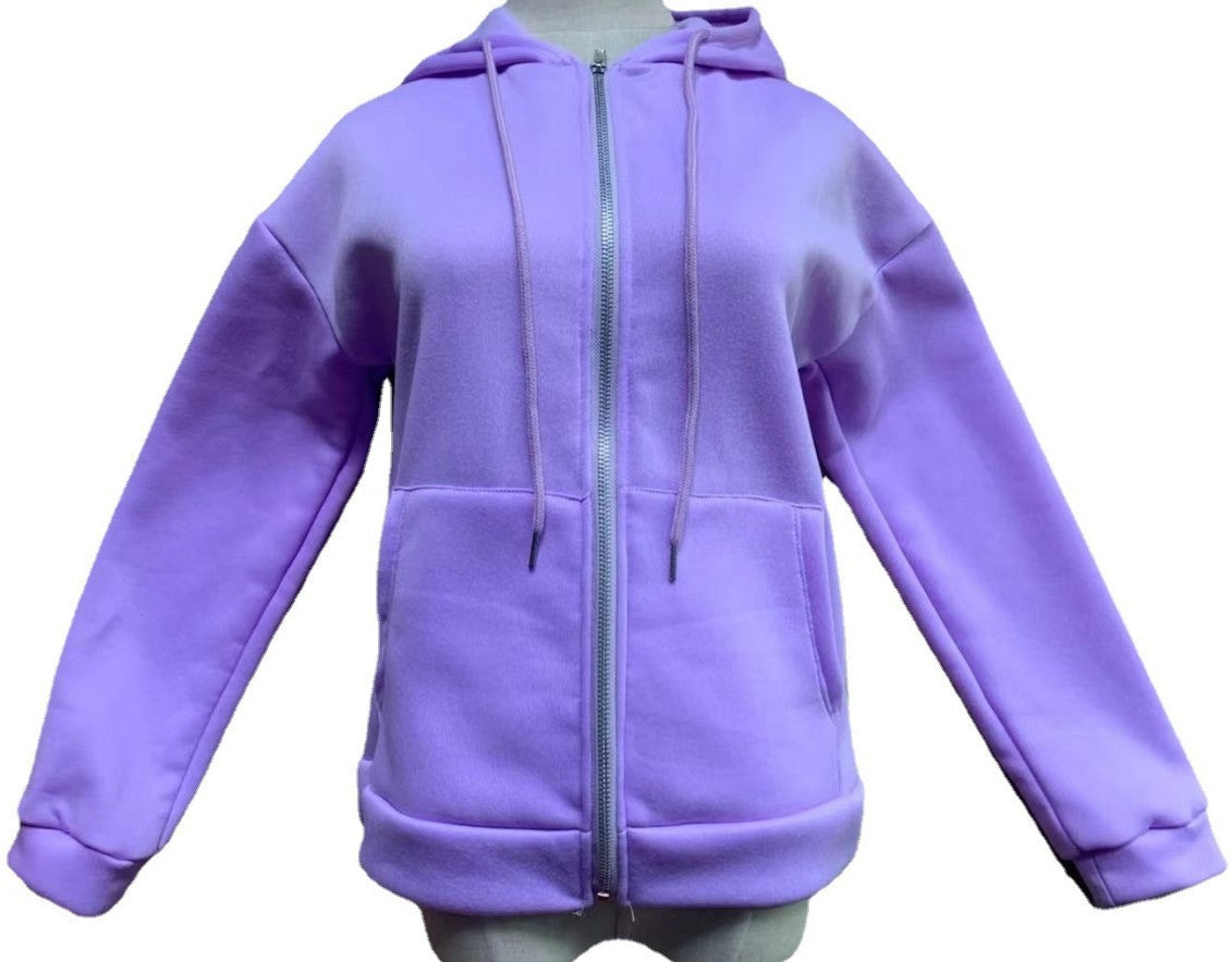 Casual Zipper Velvet Long Sleves Women Hoody Tops-Outerwear-Purple-S-Free Shipping Leatheretro