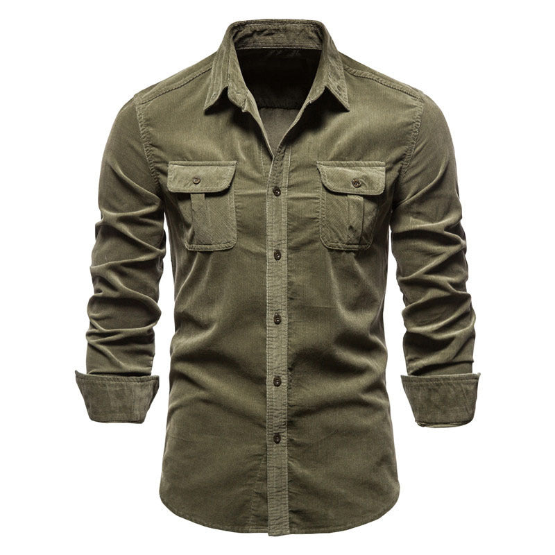 Men Long Sleeves Corduroy Business Shirts-Shirts & Tops-Green-M-Free Shipping Leatheretro