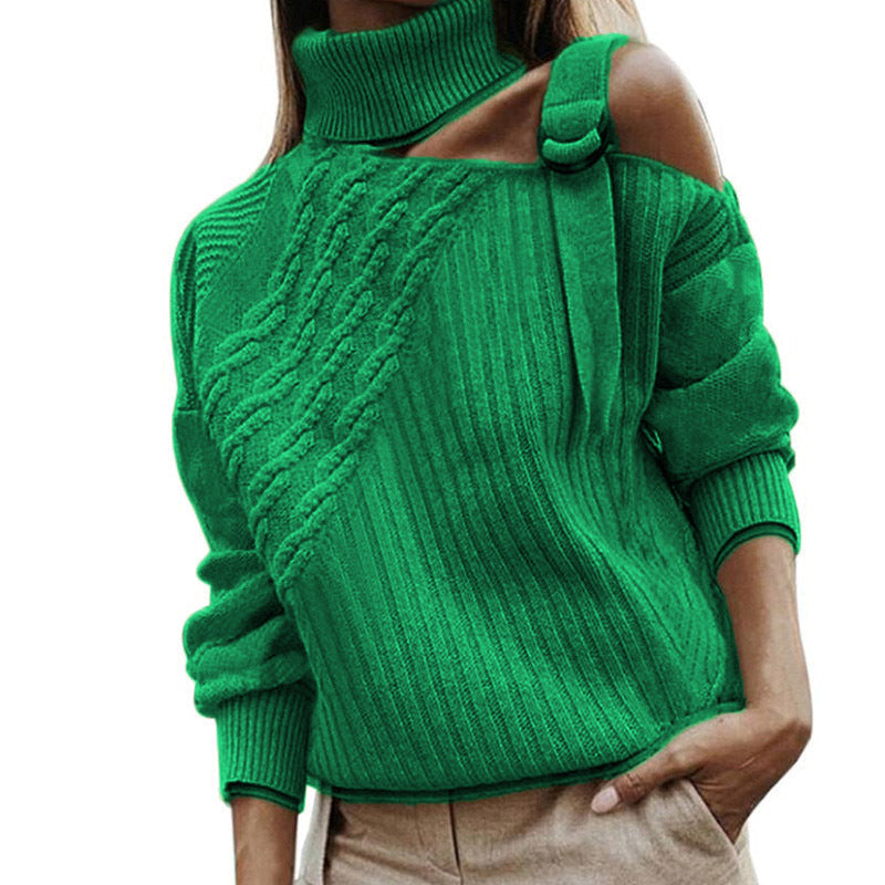 Casual Turtleneck Knitted Women Sweaters-Shirts & Tops-Green-S-Free Shipping Leatheretro