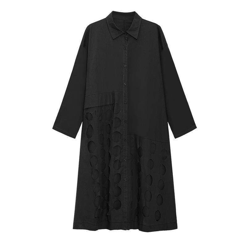 Women Long Sleeves Loose Hollow Out Long Dresses-Cozy Dresses-Black-One Size-Free Shipping Leatheretro