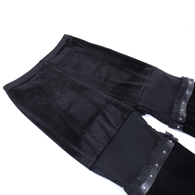 Sexy Black Net High Waist Trumpet Pants-Pants-Black-S-Free Shipping Leatheretro