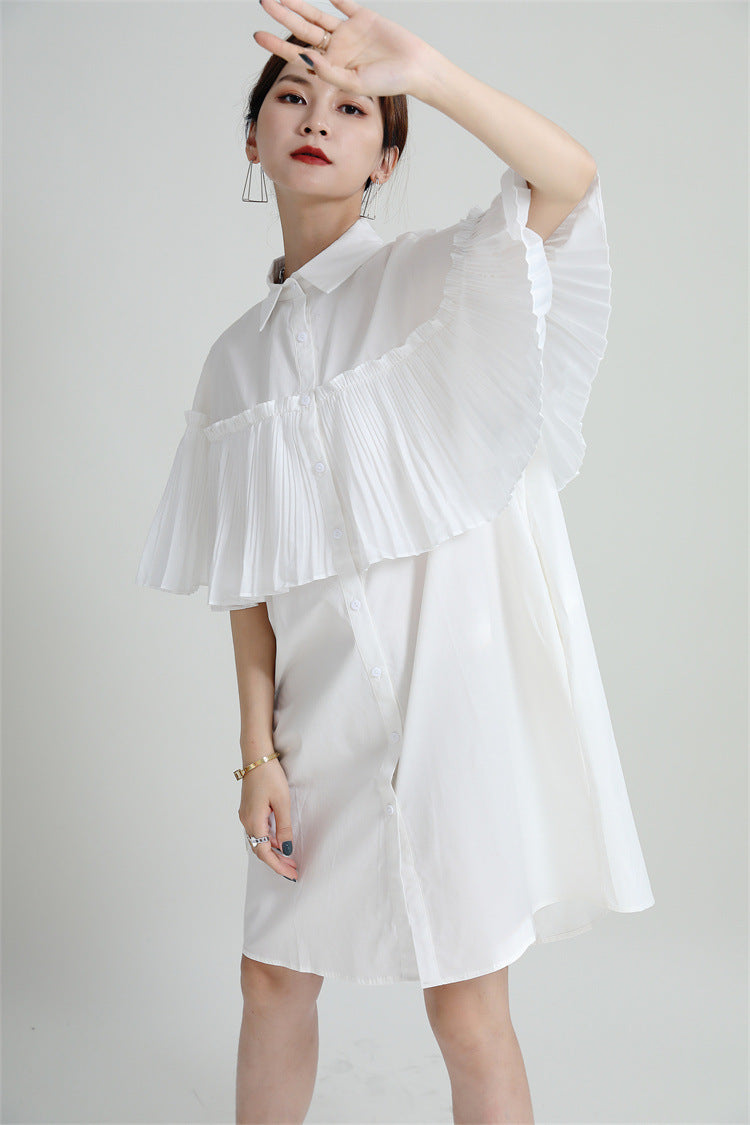 Casual Summer Irregular Designed Shirts Dresses-Dresses-White-One Size-Free Shipping Leatheretro