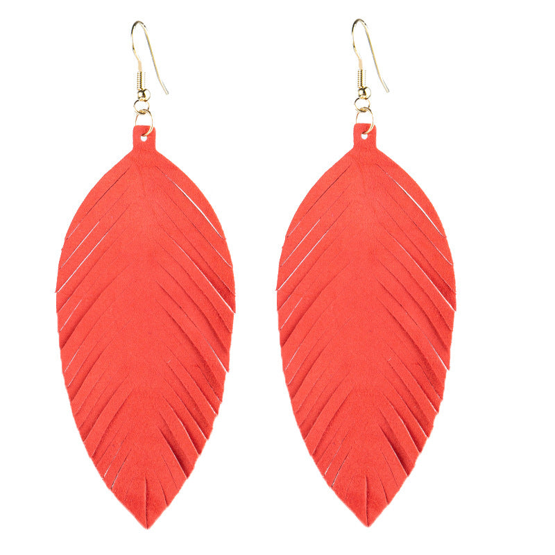 Leaves Designed Tassels Pu Leather Women Earrings-Earrings-2#-Free Shipping Leatheretro