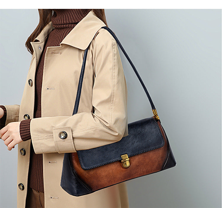 Vintage Simple Design Leather Baguette Bag 8103-Handbags-Red-Free Shipping Leatheretro