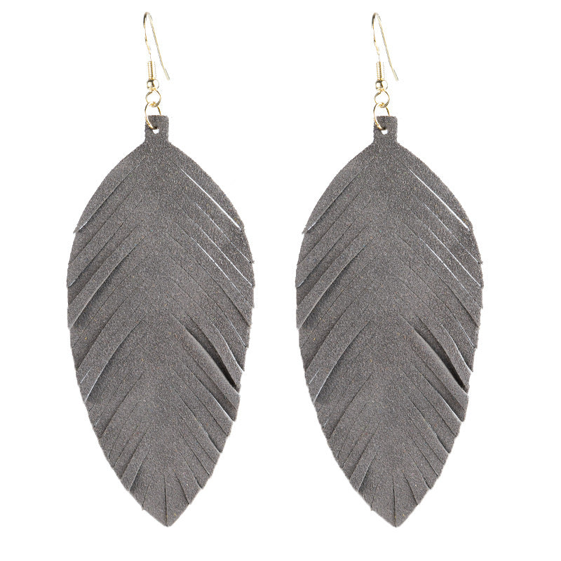 Leaves Designed Tassels Pu Leather Women Earrings-Earrings-17#-Free Shipping Leatheretro