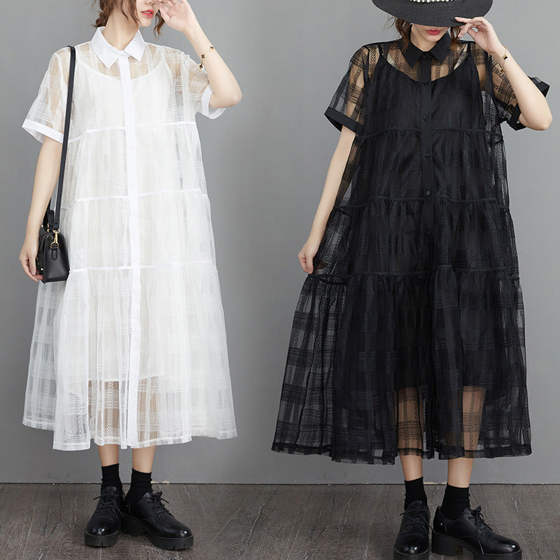 Summer Fairy Organza Plus Sizes 2pcs Shirts Dresses-Dresses-White-One Size-Free Shipping Leatheretro