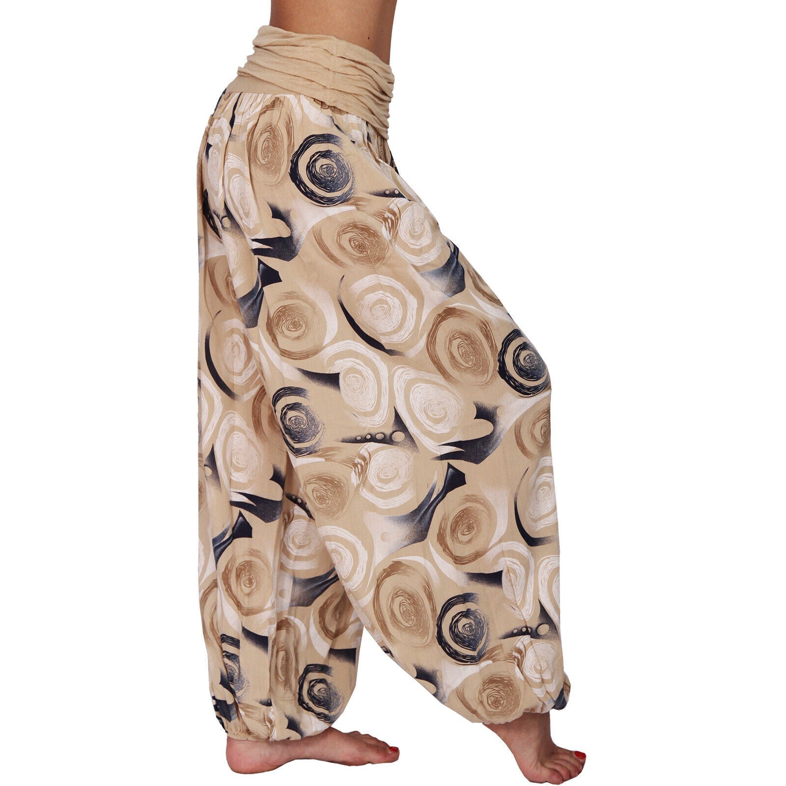 Casual Floral Print Women Harem Pants-Pants-Khaki-S-Free Shipping Leatheretro