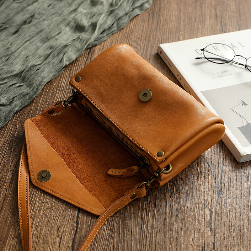 Vege Tanned Leather Small Bag for Women 21026-Yellow-Free Shipping Leatheretro